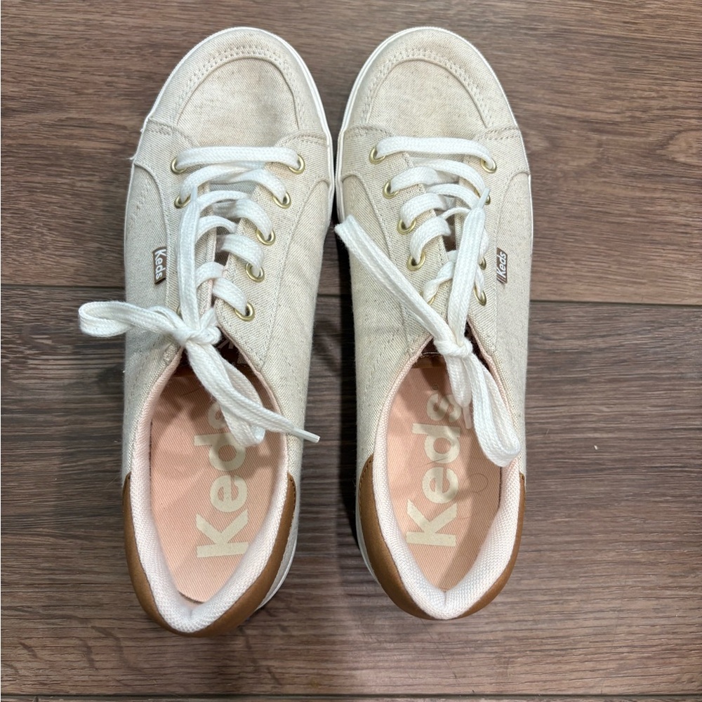 Keds Beige Canvas Sneakers with White Laces